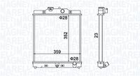 MAGNETI MARELLI BM1751 - Longitud de red [mm]: 350<br>Ancho de red [mm]: 349<br>Profundidad de red [mm]: 26<br>Material aletas refrigeradoras: Aluminio<br>Material depósitos de agua (radiador): Plástico<br>Tipo radiador: Aletas refrigeración unidas mecánicamente<br>